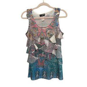 VTG J.T.B. Y2K Tank Top Womens Large Retro Floral Paisley Ruffle Layered Hippie